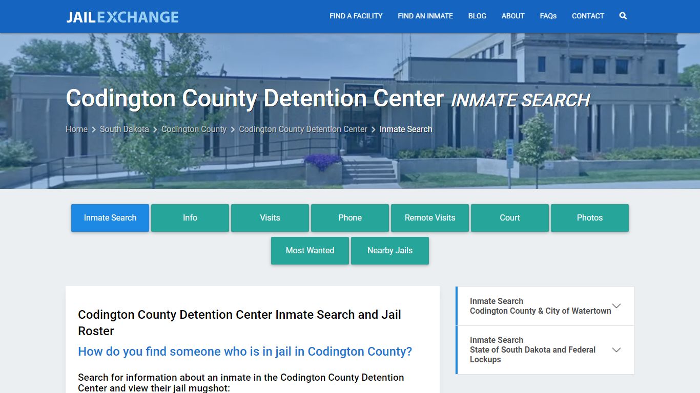 Codington County Detention Center Inmate Search - Jail Exchange